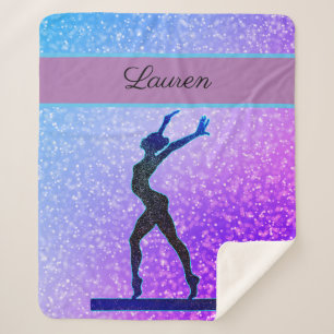 Glitter Gymnastics Beam Blue and Purple Sherpa Blanket
