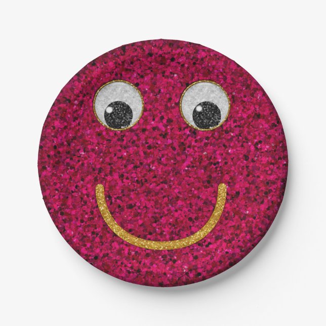 Glitter Happy Face 13-Paper Party Plates (Front)