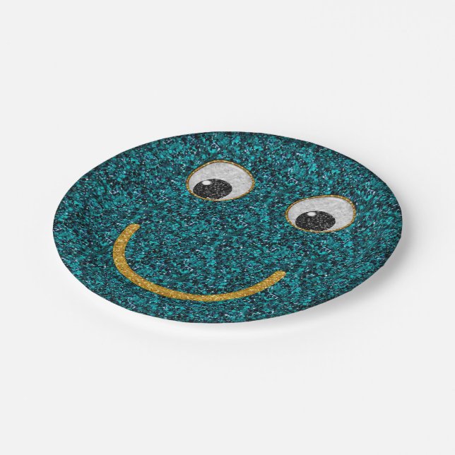 Glitter  Happy Face 27-Paper Party Plates (Angled)