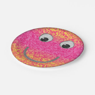Glitter Happy Face 34-Paper Party Plates