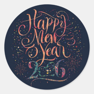 Glitter Happy New Year 2026 Classic Round Sticker