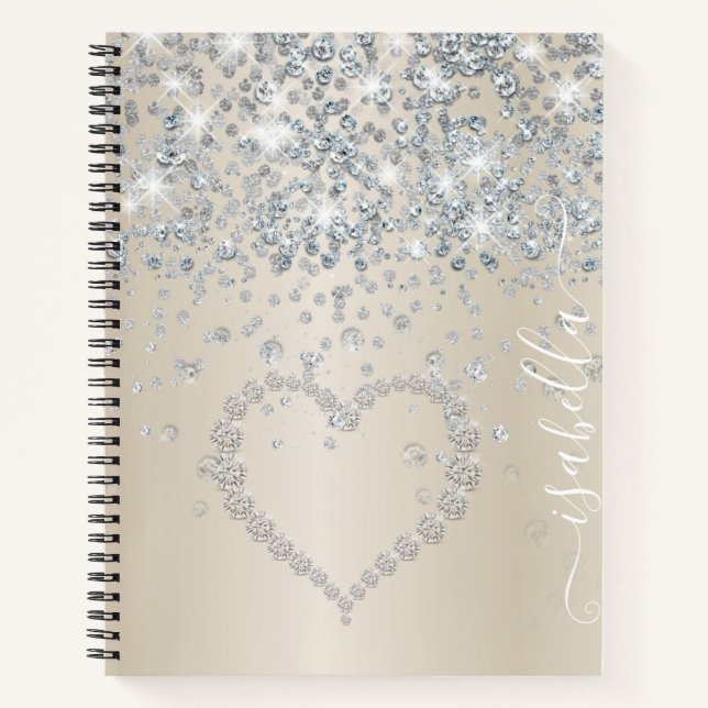 Glitter Heart And Diamonds On Smooth Blush  Notebo Notebook (Front)
