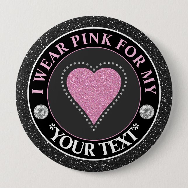 Glitter Heart Breast Cancer Awareness Design 10 Cm Round Badge (Front)
