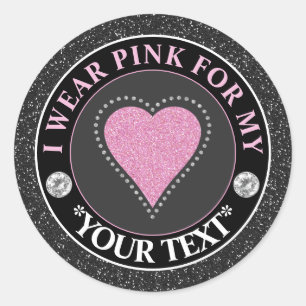 Glitter Heart Breast Cancer Awareness Design Classic Round Sticker