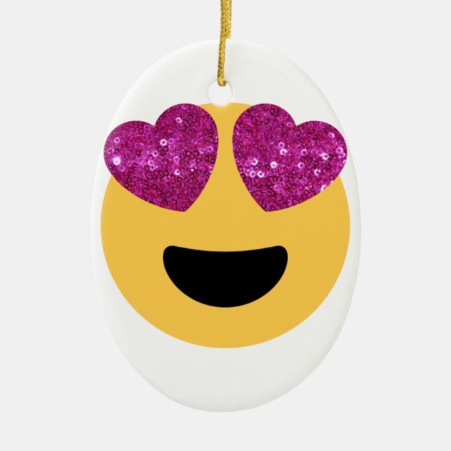glitter heart eye emoji ceramic ornament (Front)