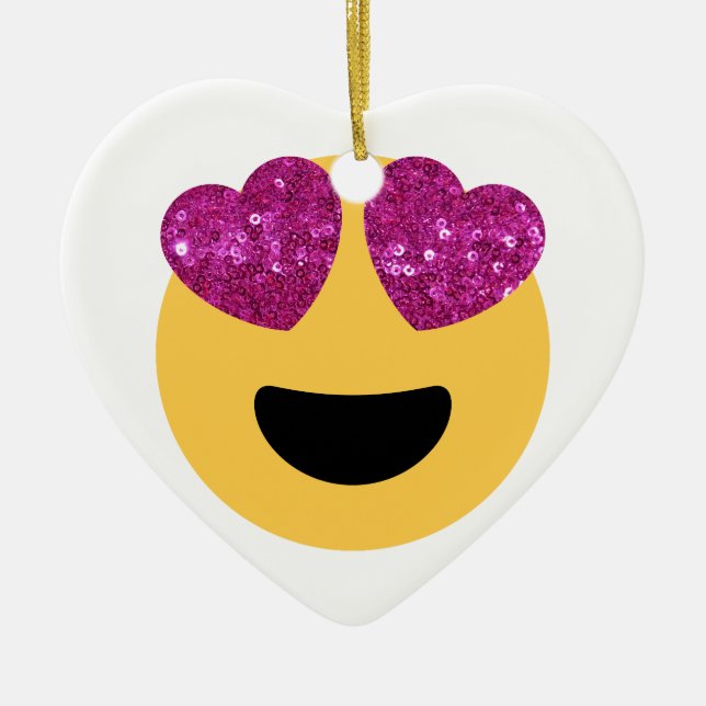 glitter heart eye emoji ceramic ornament (Front)