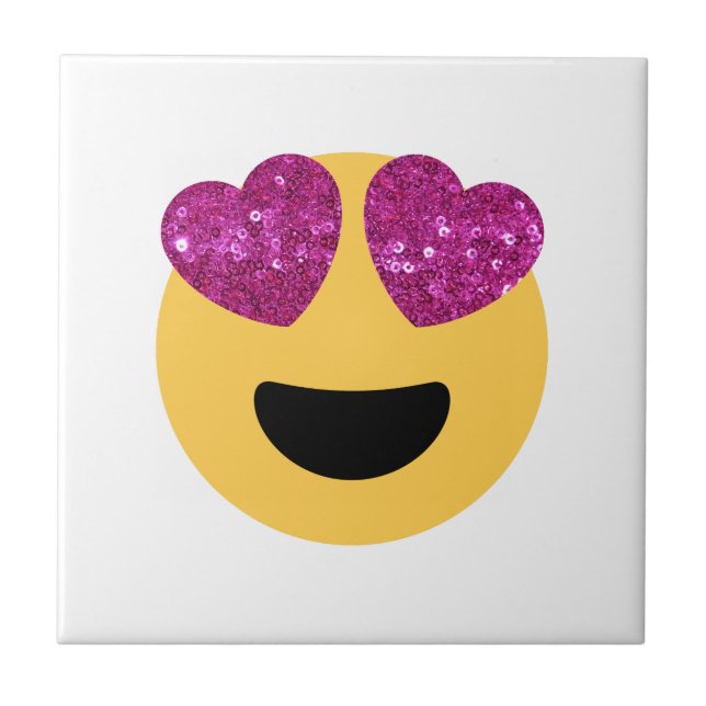 glitter heart eye emoji ceramic tile (Front)