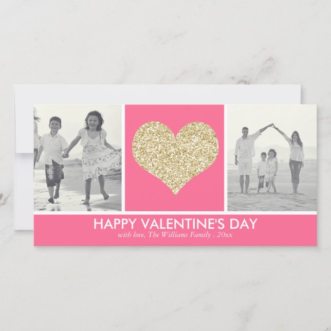 Glitter Heart Valentine's Day Photo Cards (Front)