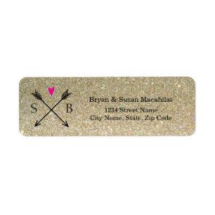 Glitter Heart with Arrows Wedding Address Label Return Address Label
