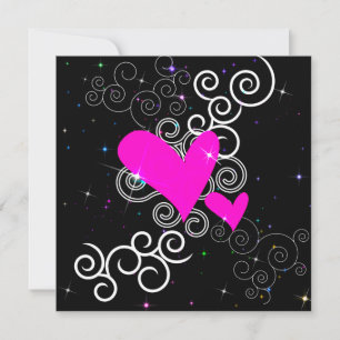 Glitter Hearts Gothic Birthday Invitation