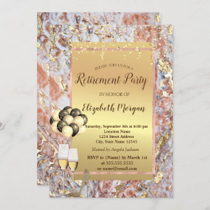 Glitter Heels,Ballons,Marble Retirement Party Invitation