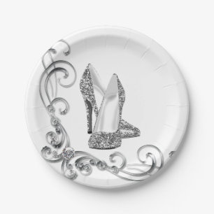 Glitter High Heel Shoes Paper Plate