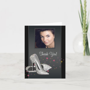 Glitter HIgh Heel Shoes Photo Thank You Cards