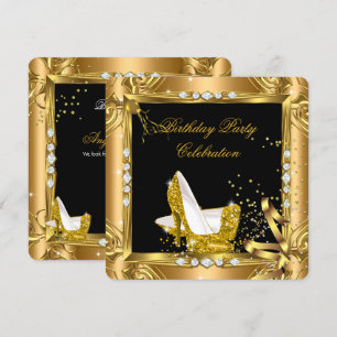 Glitter High Heel Shoes Yellow Gold Black Party Invitation