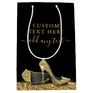 Glitter High Heels Gold Black Personalized Medium Gift Bag
