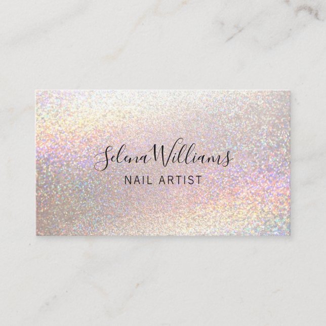 Glitter Holographic Sparkle Minimalist Script Business Card (Front)