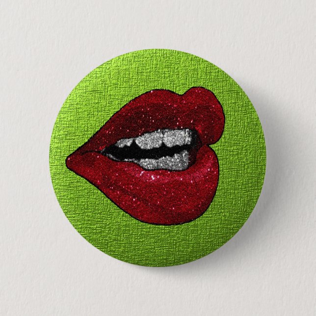 GLITTER HOT LIPS 6 CM ROUND BADGE (Front)