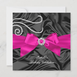 Glitter Hot Pink Diamond Charcoal Black Silk Invitation