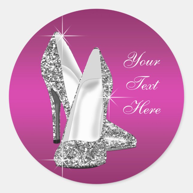 Glitter Hot Pink High Heel Shoe Stickers (Front)