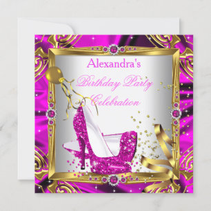 Glitter Hot Pink High Heel Shoes Gold White Silk Invitation