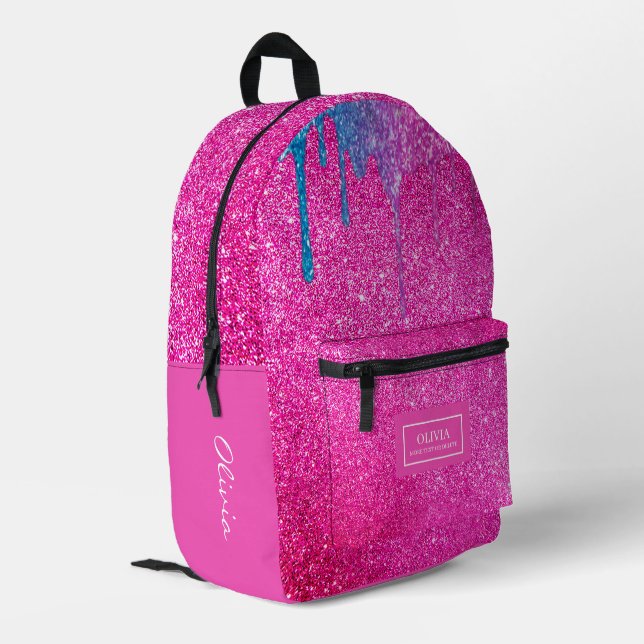 Glitter Hot Pink Sparkles Printed Backpack (Back Corner Left)