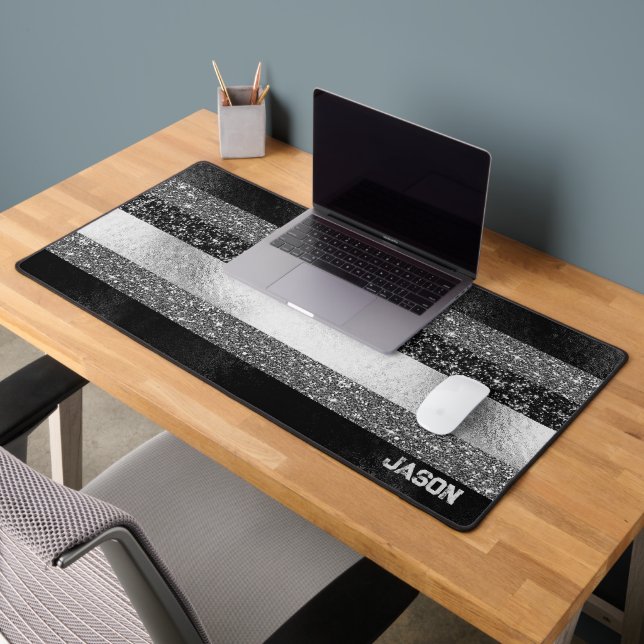 Glitter in Black and Silver Desk Mat (Office 2)