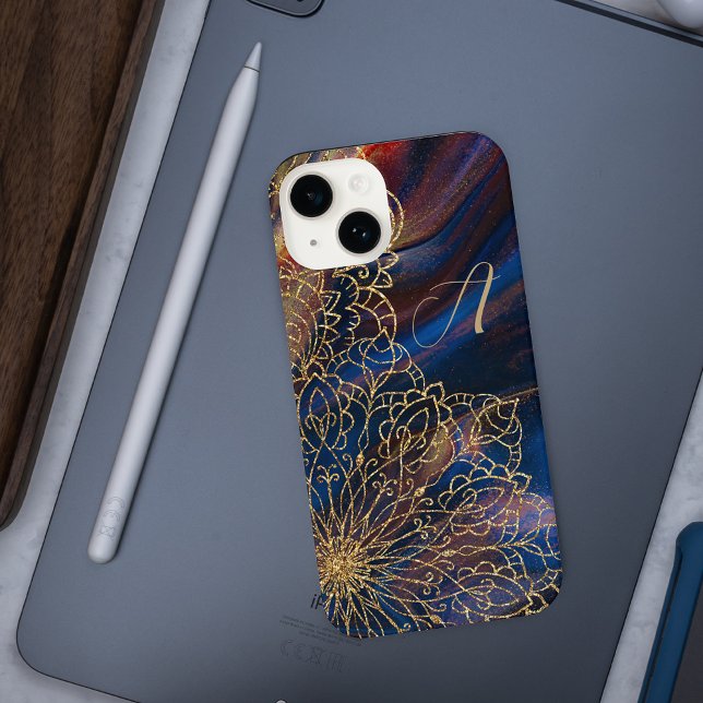 Glitter Indian Hand Drawn Ornamental Monogrammed iPhone Case (Creator Uploaded)