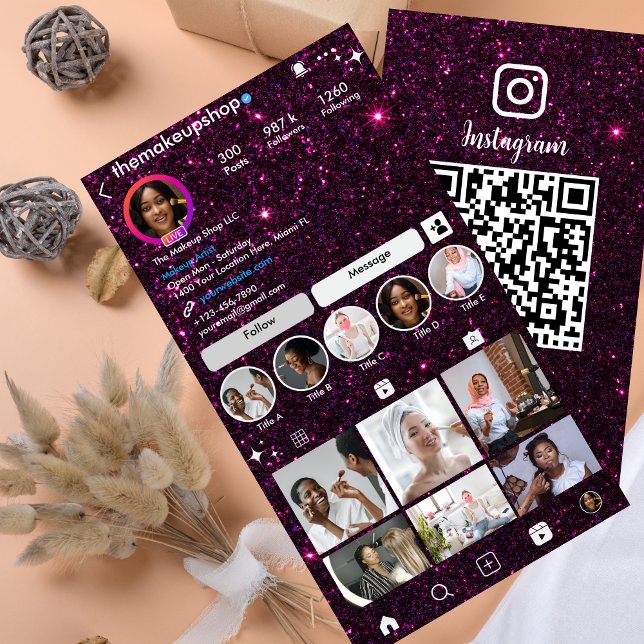 Glitter Instagram Dark Purple Business Card (Creator Uploaded)