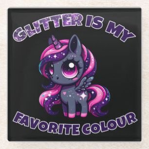 Glitter is my favourite colour cute pony unicorn glass coaster