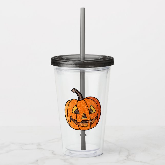 Glitter Jack O'Lantern Acrylic Tumbler (Front)