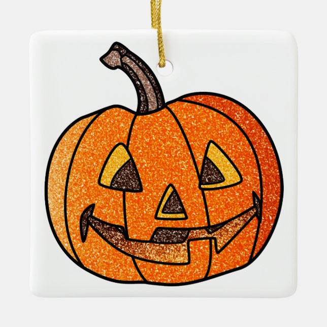 Glitter Jack O'Lantern Ceramic Ornament (Front)