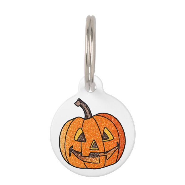 Glitter Jack O'Lantern Pet Tag (Front)