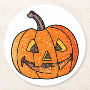 Glitter Jack O'Lantern Round Paper Coaster