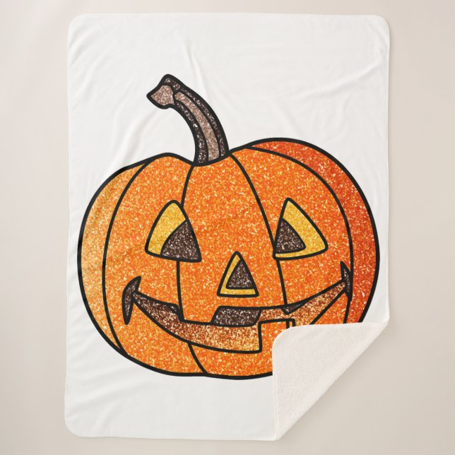 Glitter Jack O'Lantern Sherpa Blanket (Front)
