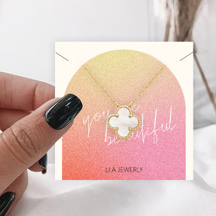 Glitter Jewerly Necklace Display Pink Square Business Card