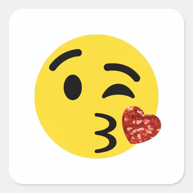 glitter kiss emoji square sticker (Front)