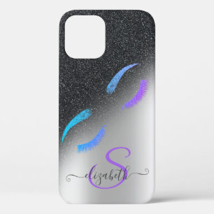Glitter Lashes Black Glitter Ombre Silver  iPhone 12 Case