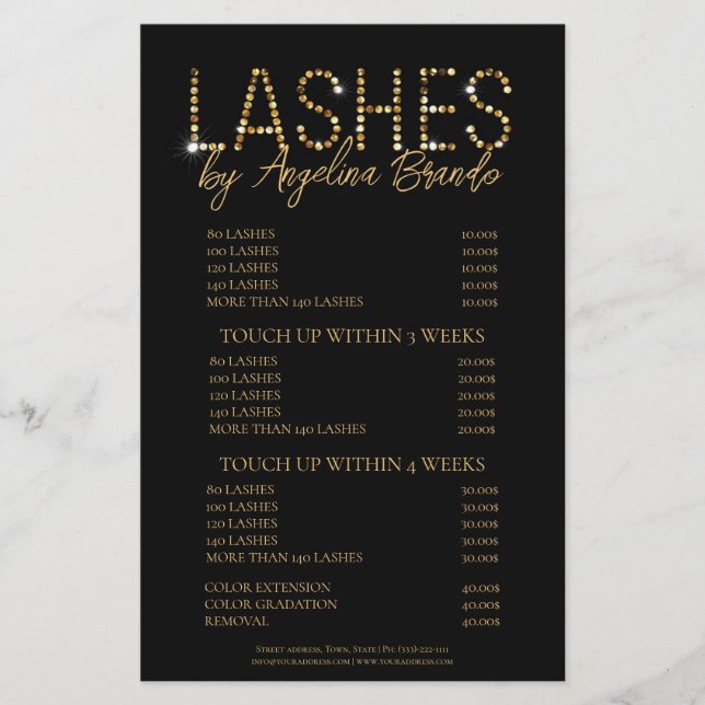 Glitter Lashes Eyelash Extensions Black Price List Flyer (Front)