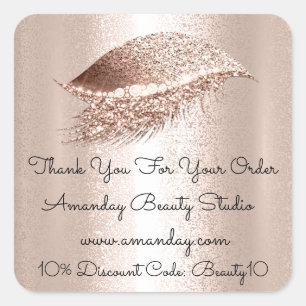 Glitter Lashes Thank You Shopping Discount Square Sticker