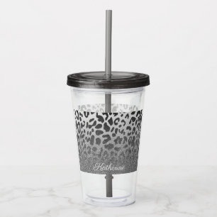 Glitter Leopard Print Acrylic Tumbler