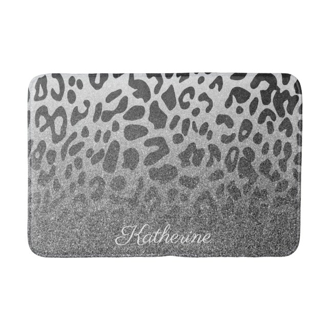 Glitter Leopard Print Bath Mat (Front)