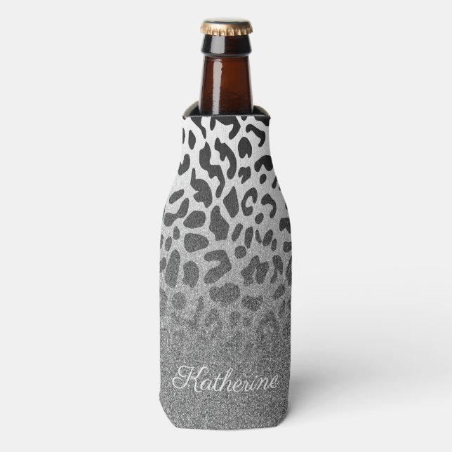 Glitter Leopard Print Bottle Cooler (Bottle Front)