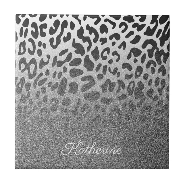 Glitter Leopard Print Ceramic Tile (Front)