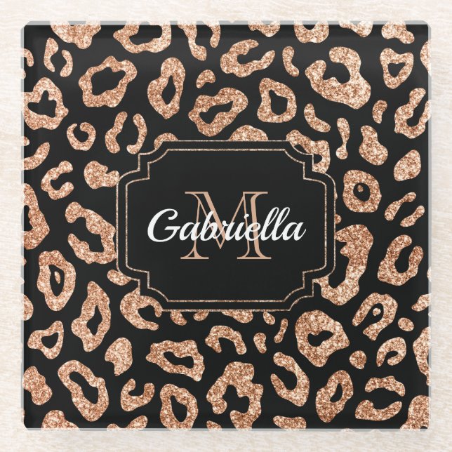 Glitter Leopard Print Glass Coaster (Front)