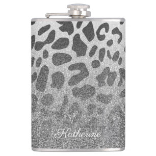 Glitter Leopard Print Hip Flask