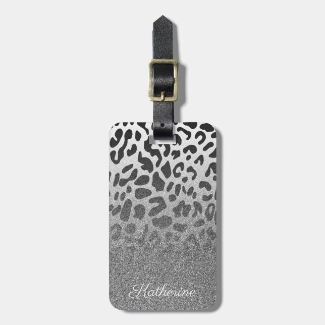 Glitter Leopard Print Luggage Tag (Front Vertical)