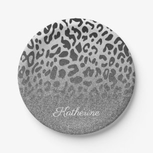 Glitter Leopard Print Paper Plate