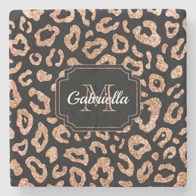 Glitter Leopard Print Stone Coaster (Front)