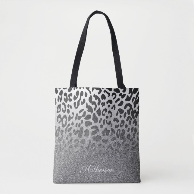 Glitter Leopard Print Tote Bag (Front)