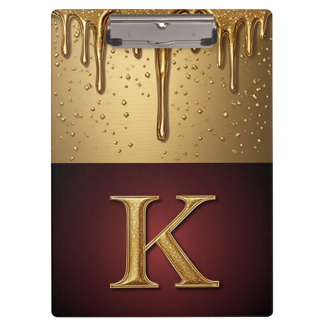 Glitter Letter K Monogram With Dripping Liquid  Clipboard (Front)
